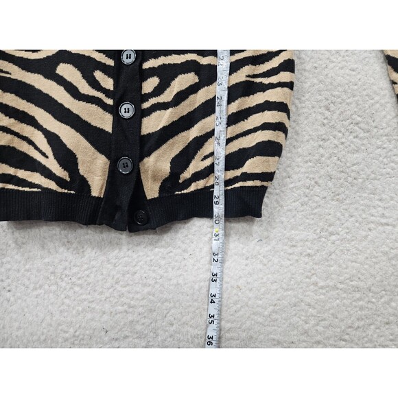 Express Women Sweater Medium Black Animal Print 100% Cotton Long Sleeve Cardigan - Picture 7 of 16